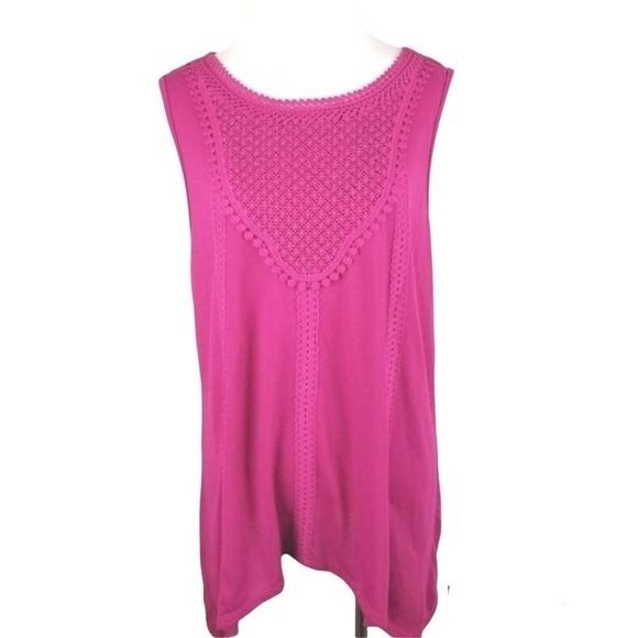 Tops - Karen Brooks Pink Lace Accent Sleeveless Top Large